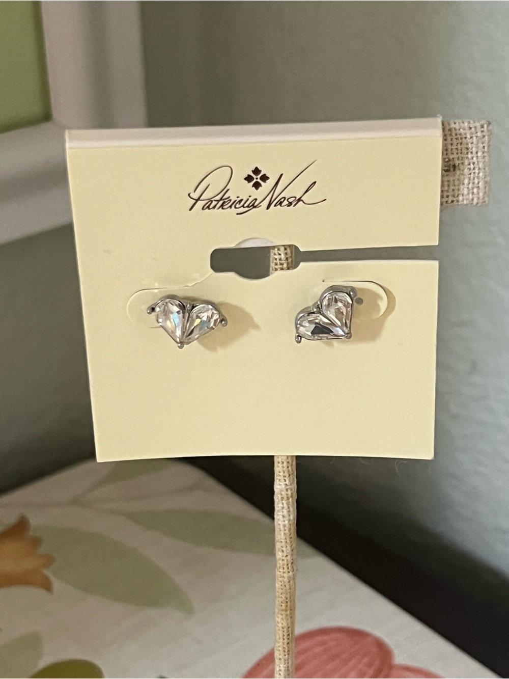 NWT Patricia Nash Clear Crystal Heart Stud Earrings in Silver #PNER